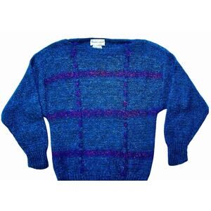 Vintage Womens Sweater Sz Small Italian Hand Knit Chunky Blue Purple Mohair Blnd